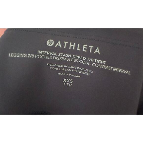 NWT Athleta Black/White Interval Stash Tipped 7/8 Tight Workout Leggings -XXS - Picture 5 of 6